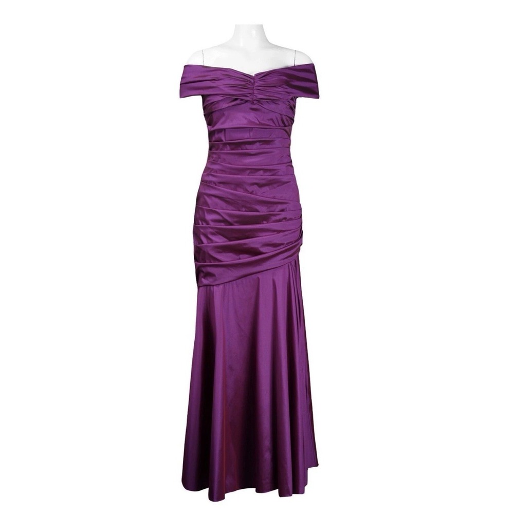 Theia Couture 880828 Orchid Taffeta Ruched Off‎ Shoulder Stretch Gown Size 10 - Picture 3 of 15
